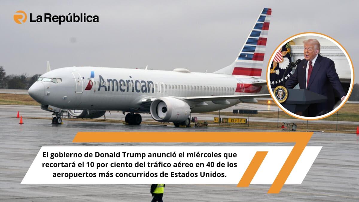 El gobierno de Donald Trump anunció el miércoles que recortará el 10 por ciento del tráfico aéreo en 40 de los aeropuertos más concurridos d - Cover Image